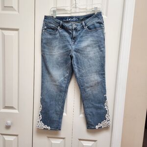 [8] INC International Concepts Straight Leg Cropped Blue Jeans‎ Lace Trim Sz 8P